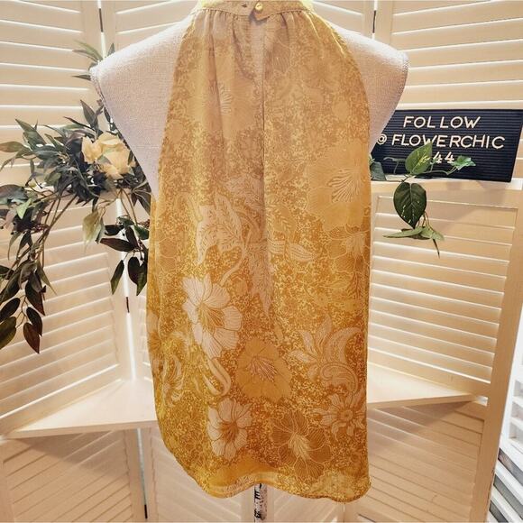 CUPCAKES & CASHMERE MUSTARD FLORAL HALTER BLOUSE SIZE MED - Picture 3 of 4